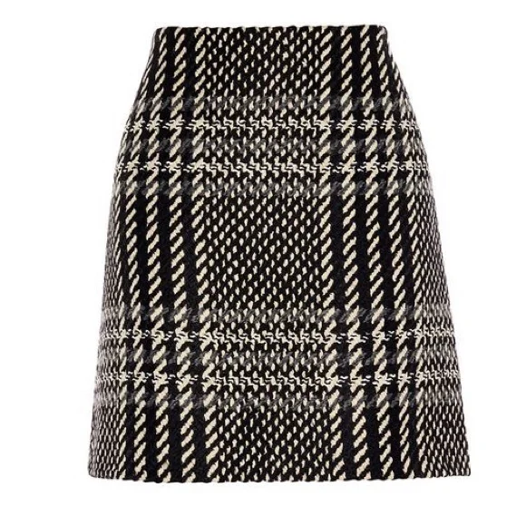 Karen Millen Monochrome Plaid Mini Skirt Black & White Plaid Size 8 wool blend - Picture 11 of 17